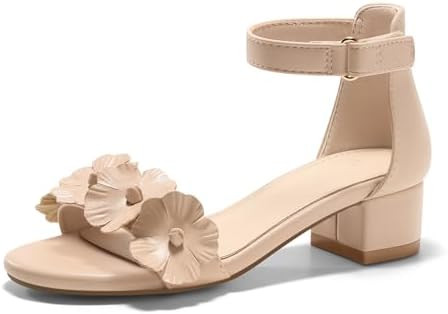 Coutgo Girls Sandals Flower Chunky Low Heels Open Toe Summer Dress Shoes for Toddler Little Big K... | Amazon (US)