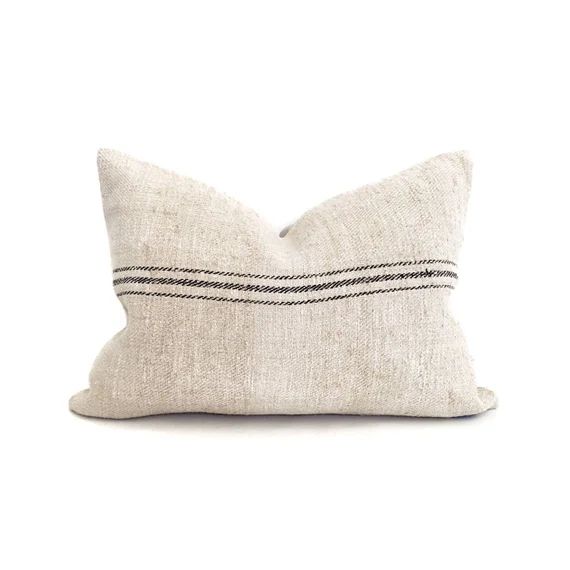 Grainsack pillow, 15"x 22" vintage black stripe grainsack pillow cover, farmhouse pillow | Etsy (US)