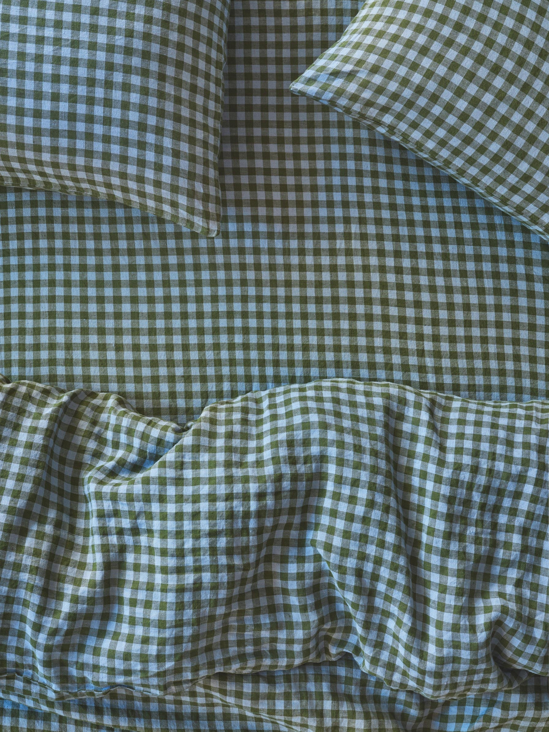 Fern Green & Dusk Blue Colour Drenched Gingham Linen Blend Fitted Shee | Piglet