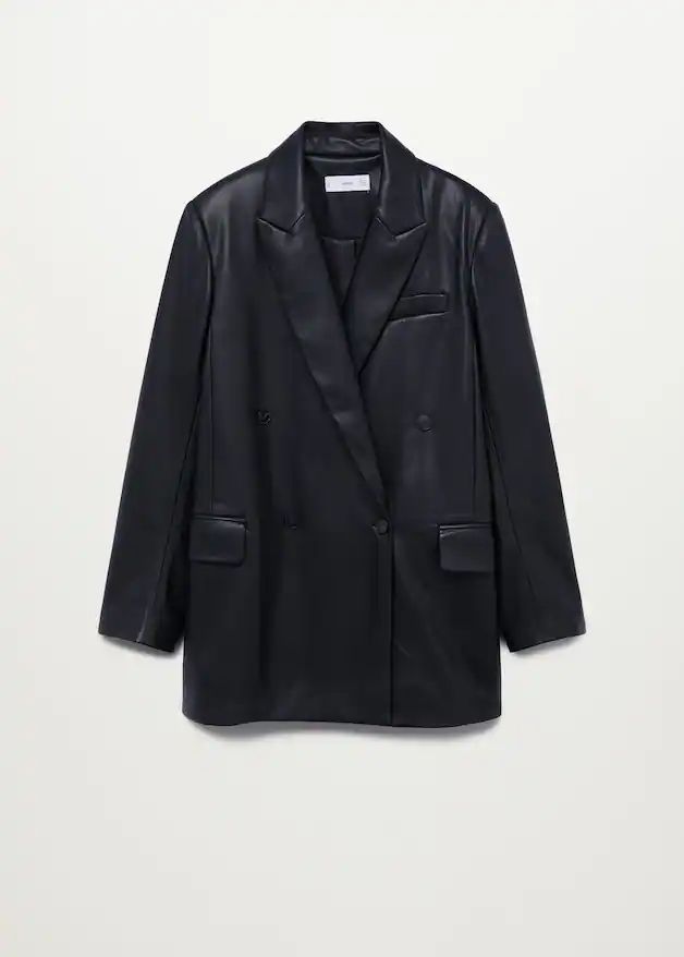 Faux-leather double-breasted blazer | MANGO (US)