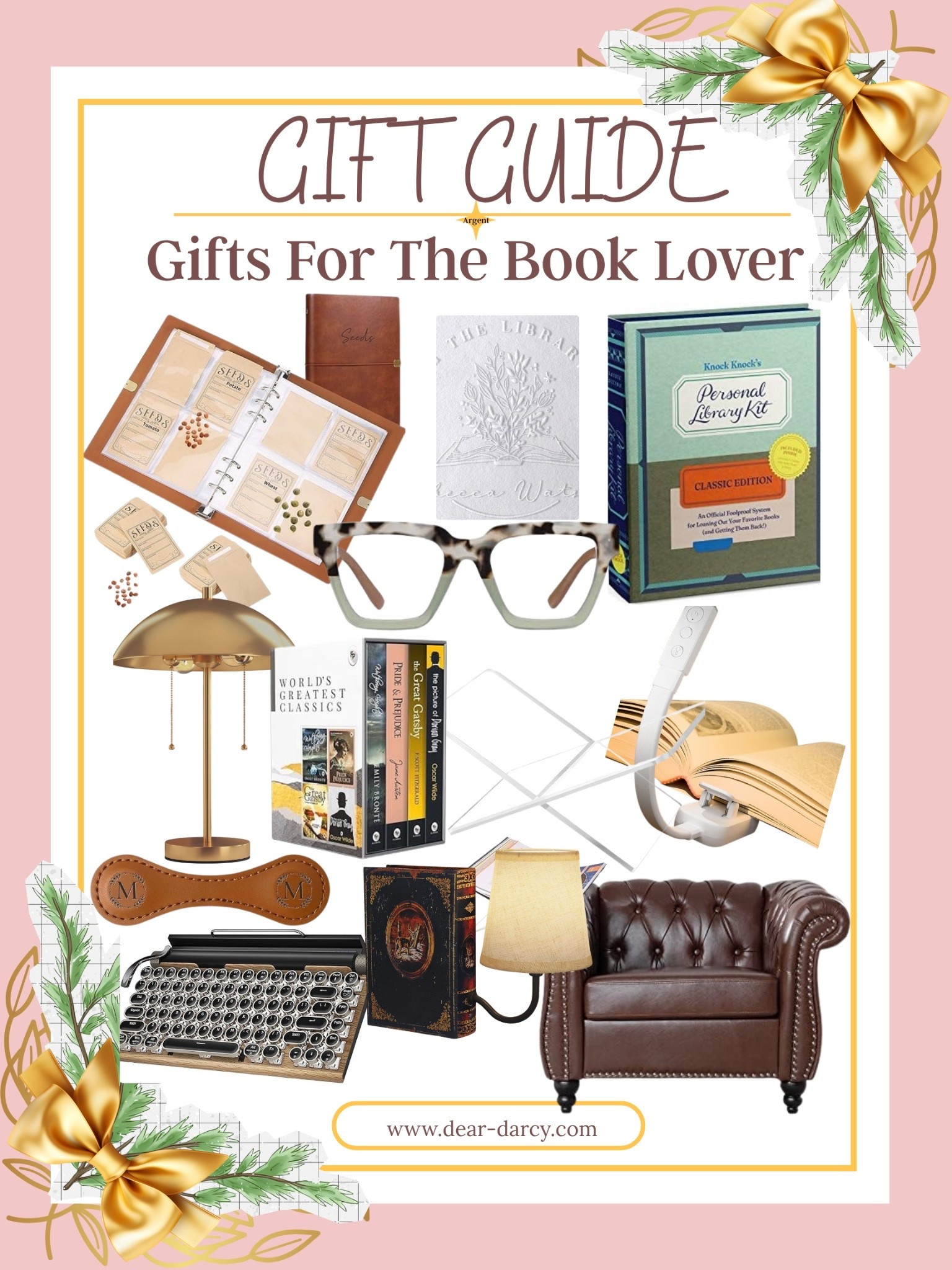 Gifts for the Book Lover

Book Light| Acrylic Book Holder| 

World Greatest Classics Book set

|Personalized Leather Magnetic Bookmark with Pen Holder| 

Niche table lamp| 

Personal Library Kit| 

Designing and curating a Home 
Library book| 

Bookshelf Lamp on a book| 

personalized Book embosser|

Vintage Typewriter Key Board Wireless| 

Library chair| 

Peepers reading Glasses| 


#LTKCyberWeek #LTKHome #LTKGiftGuide