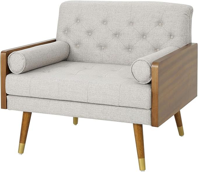 Christopher Knight Home Greta Mid Century Modern Fabric Club Chair, Beige, Dark Walnut 30.5D x 37... | Amazon (US)