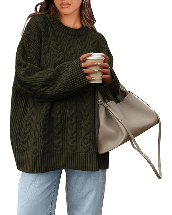 Okiwam Women's Oversized Sweaters Long Sleeve Crewneck Chunky Knitted Pullover 2024 Fall Fashion ... | Amazon (US)