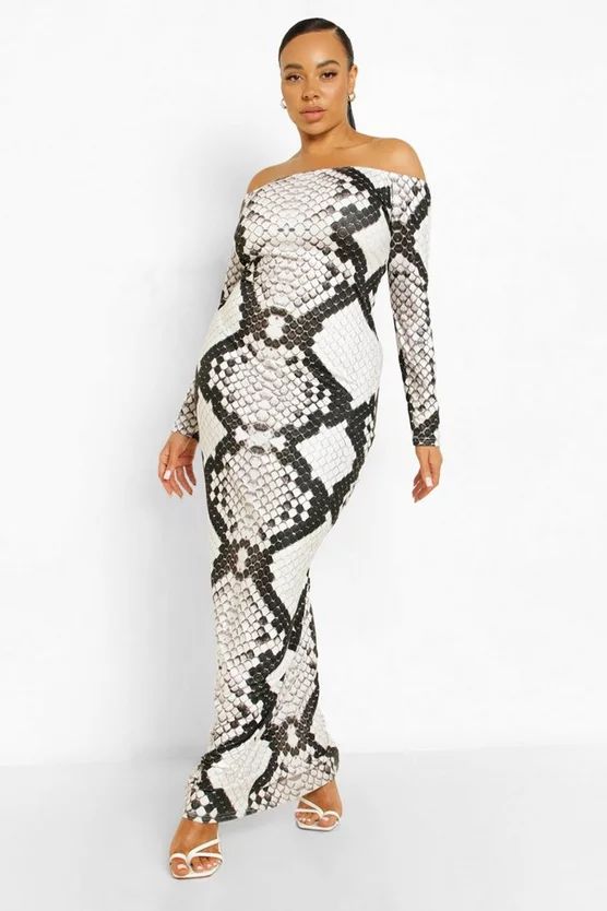 Plus Snake Print Off The Shoulder Maxi Dress | Boohoo.com (US & CA)