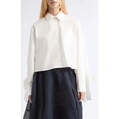 Cecilie Bahnsen Frina Tie Cuff Cotton Shirt in Vintage Ivory at Nordstrom, Size 10 | Nordstrom
