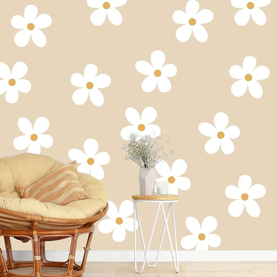 12 Sheets Daisy Wall Decals Flower Wall Stickers Big Daisy Wall Stickers Peel and Stick Floral St... | Amazon (US)