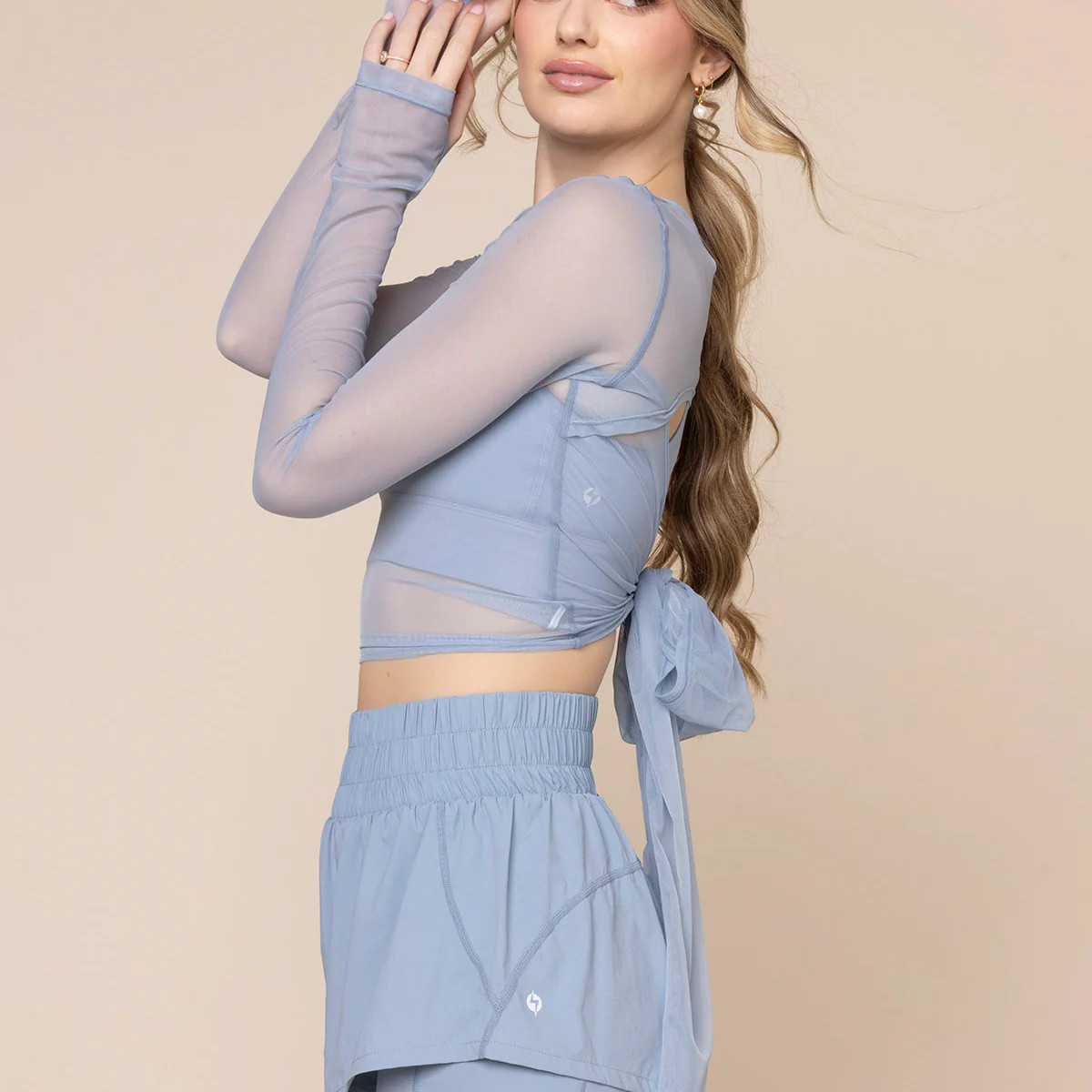 Bow Back Mesh Reversible Long Sleeve Top - Blue Storm | POPFLEX