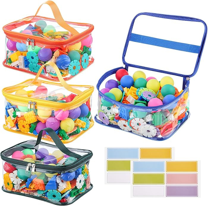 4 Packs Clear Toy Storage Bags, Colorful PVC Waterproof Toy Organizer with Zip Reusable Bags for ... | Amazon (US)