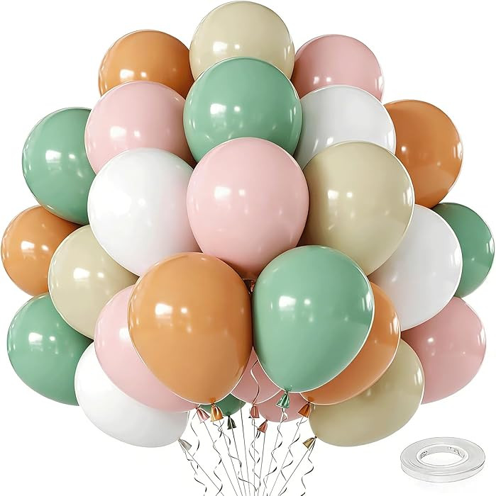 Sage Green and Pink Balloons - 50Pcs 12 Inch Pastel Pink and Dusty Green Nude Sand White Boho Bal... | Amazon (US)