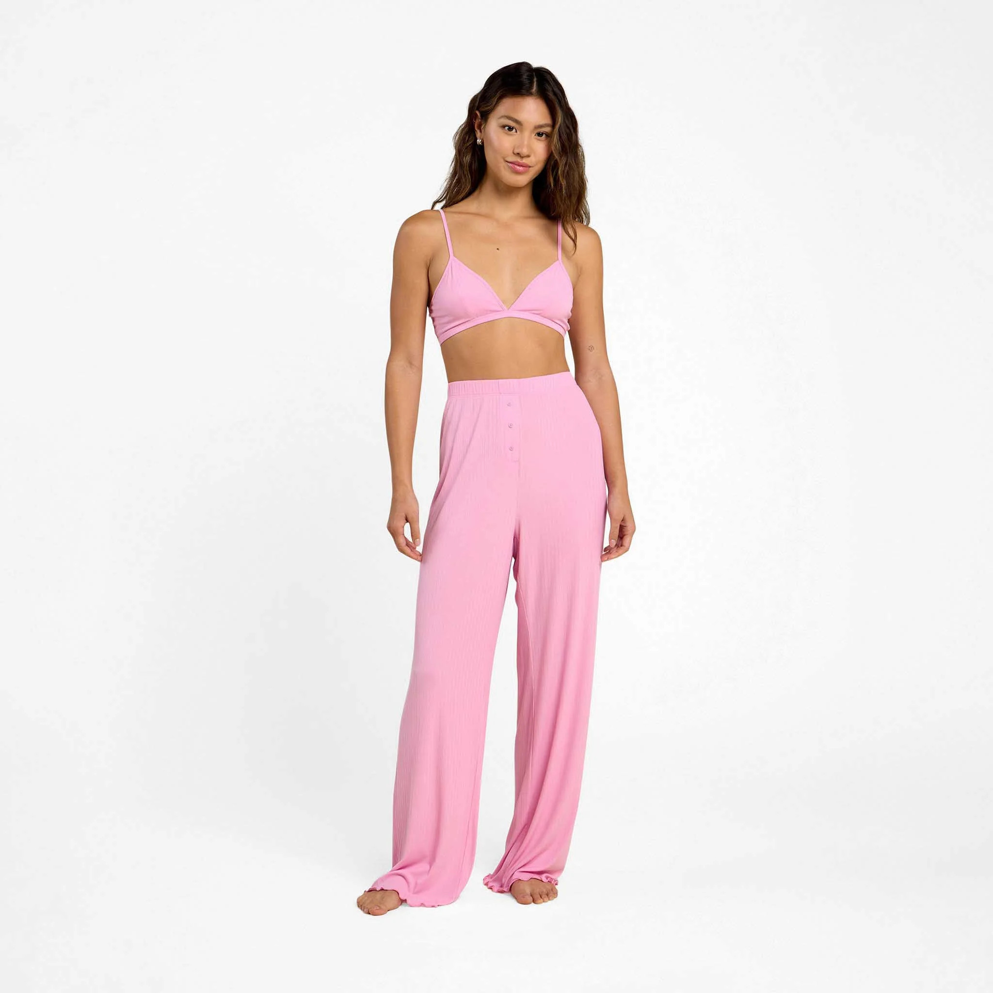Mini Rib Wide Leg Pant | Bubblegum Pink | Nuuds US