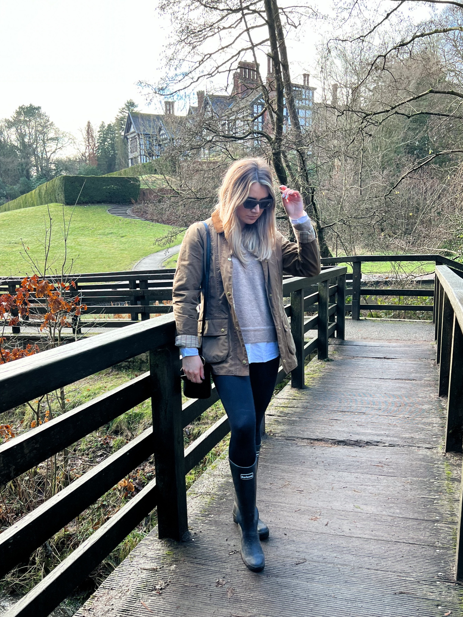 Winter walk / dog walk outfit 

Tan Waxed Jacket - Barbour (old)
Jumper Shirt - River Island (old) 
Wrapover Black Leggings - H&M
Black Wellies - Barbour
Black Bucket Bag - Carvela (old) 
Apercu X Claire Rose Sunglasses



#LTKunder50 #LTKeurope #LTKstyletip