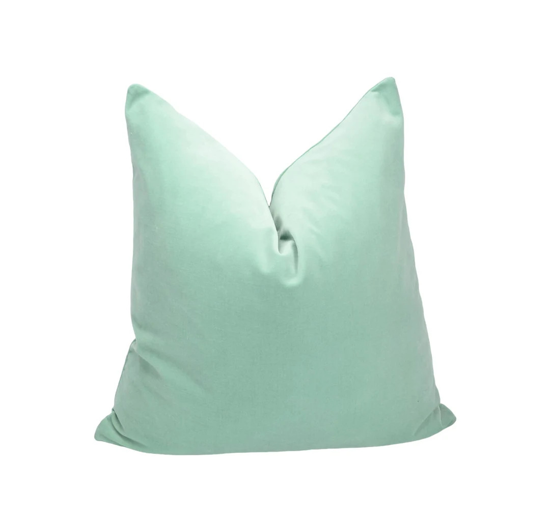 Seafoam Velvet Pillow, Peppermint Velvet Cushion, Cotton Velvet Pillow Cover, Light Green Velvet ... | Etsy (US)