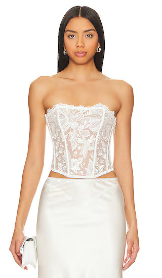 Floral Bow Embroidery Corset Top in Ivory | Revolve Clothing (Global)