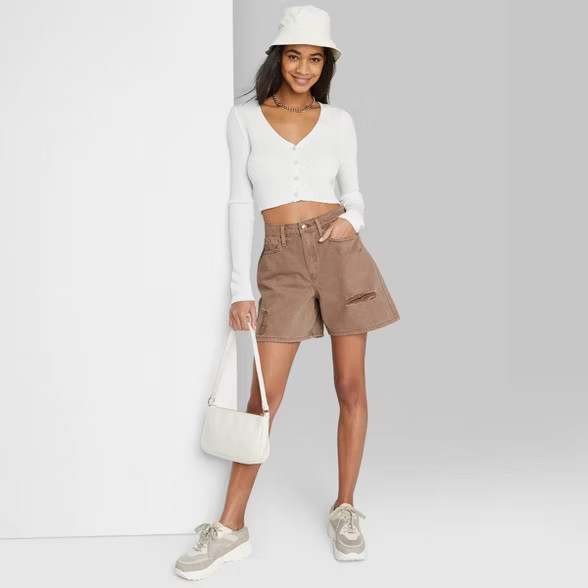 High-Rise Mineral Dyed Bermuda Jean Shorts - Wild Fable™ | Target