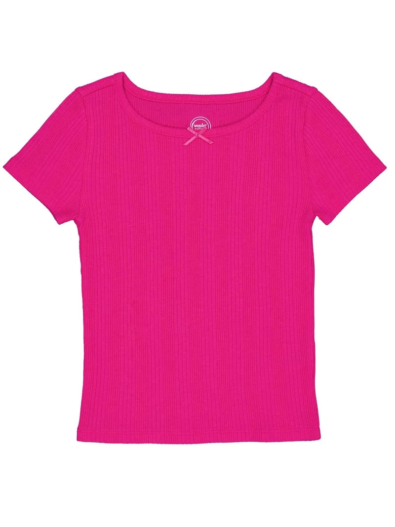 Wonder Nation Girls Short Sleeve Rib Tee, Sizes 4-18 & Plus | Walmart (US)