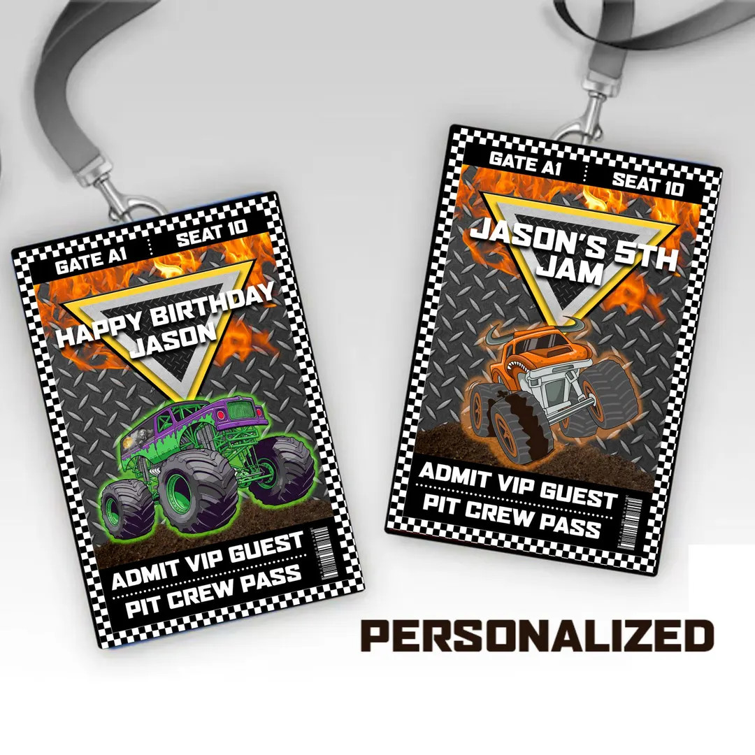 Monster Truck Pit Pass Printable - CUSTOM Crew Pass Birthday Party VIP Party Favor Pit Passes Png... | Etsy (US)