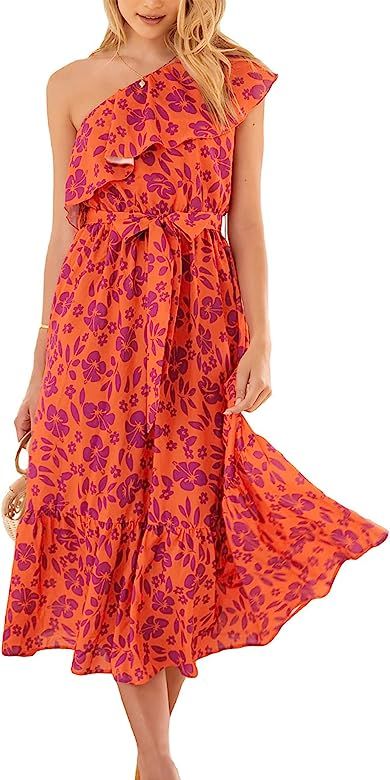 NOLLSOM Casual Women Summer Dresses 2023 One Shoulder Maxi Dress Sleeveless Ruffle Layered Boho F... | Amazon (US)