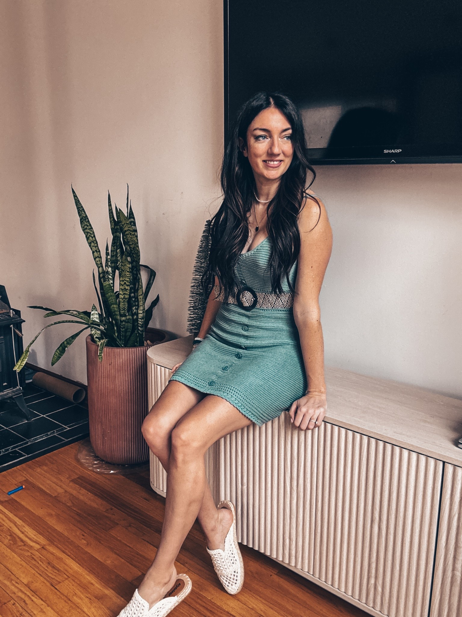 Knit summer dress and woven slide sandals. 

#LTKOver40 #LTKSeasonal #LTKFindsUnder50