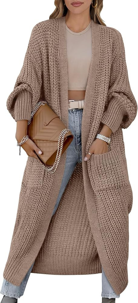Caracilia Women Cardigan Sweaters Long Sleeve Open Front Knit Long Coat Duster Cozy 2024 Fall Win... | Amazon (US)