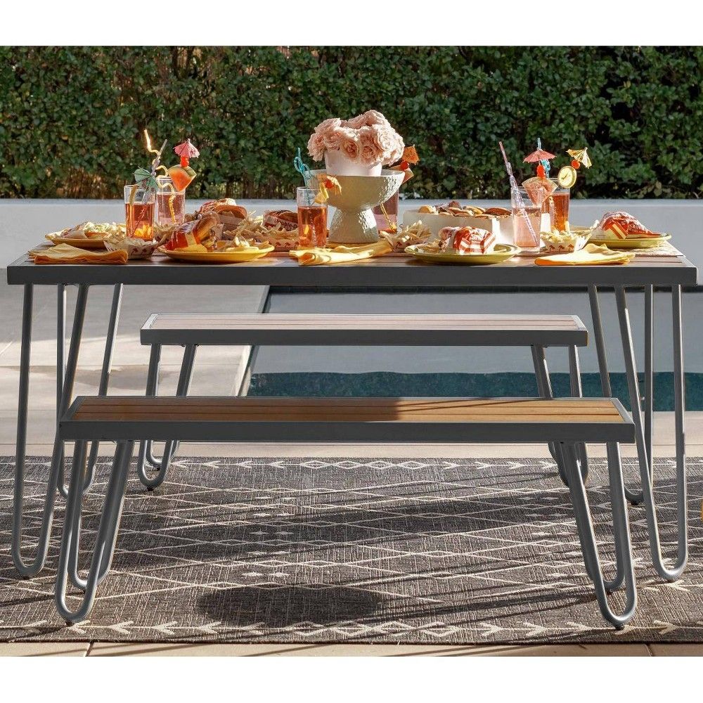 Paulette 3pc Patio Table and Bench Set - Charcoal Gray - Novogratz | Target
