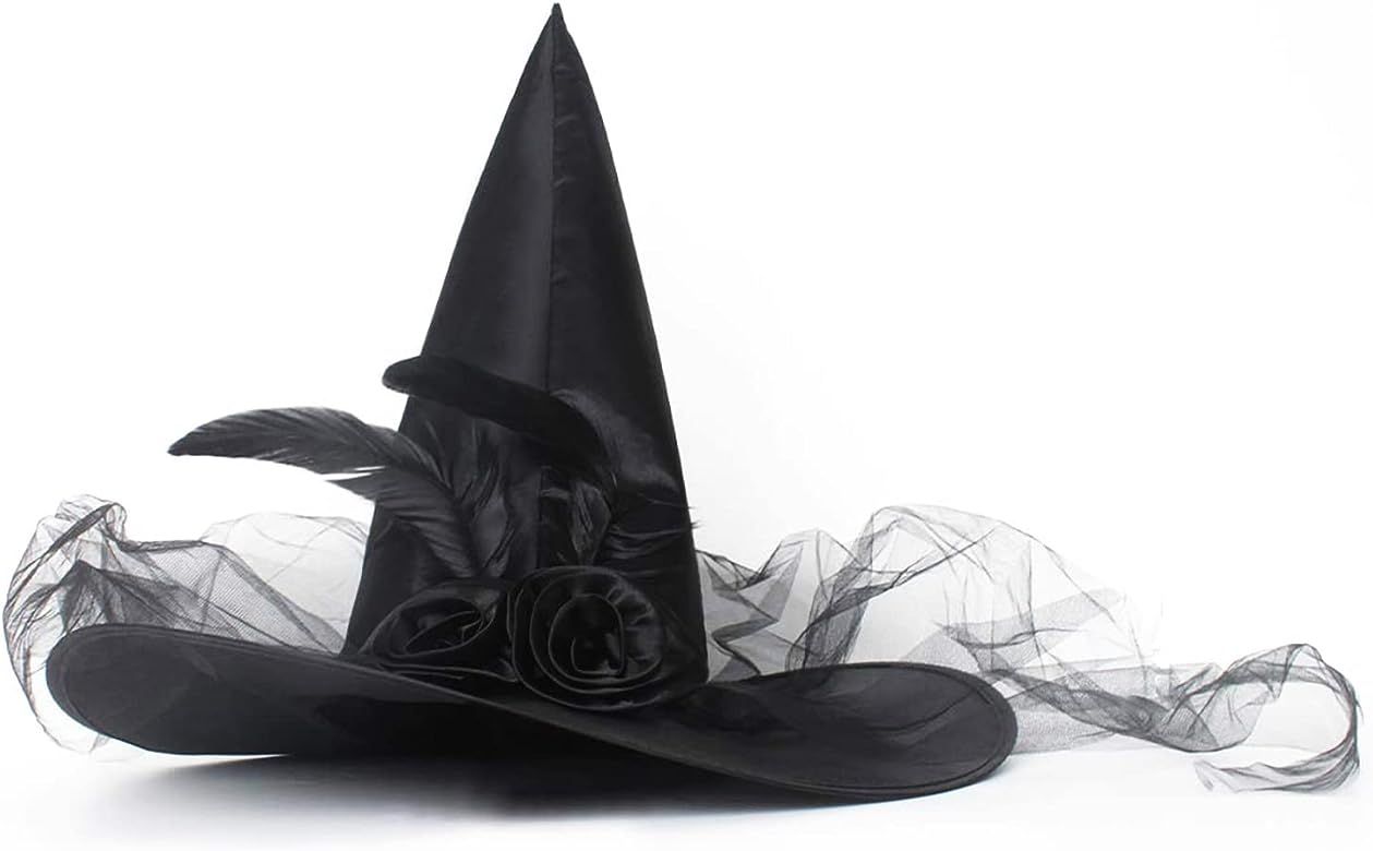 Halloween Witch Hat for Party,Witch Hats for Women & Girls,Women's Witch Hats Attached with Roses... | Amazon (US)