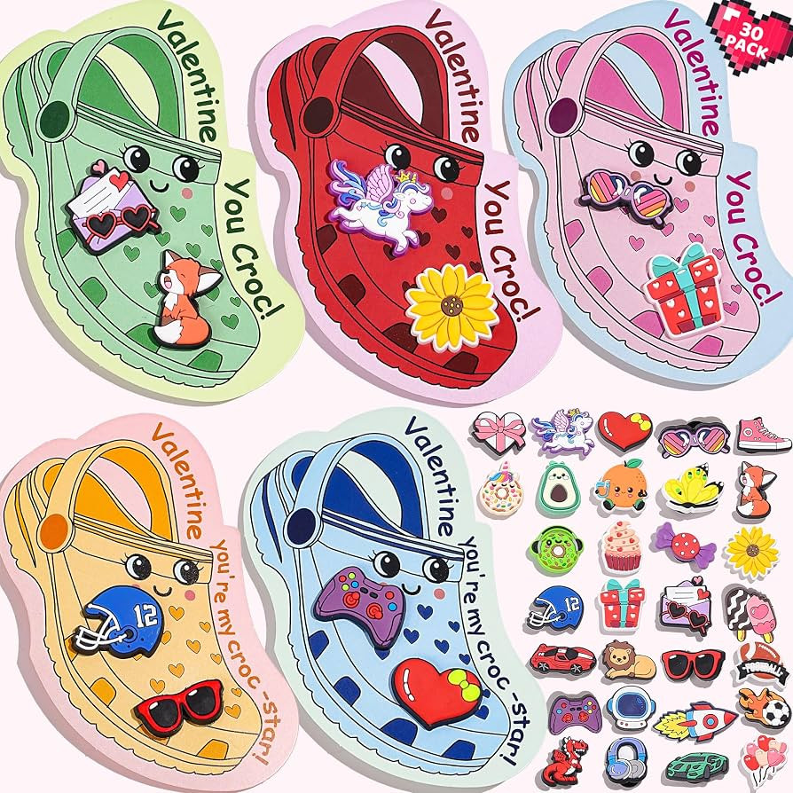 AYGXU Valentines day cards for kids school-valentines day gifts for kids,30pcs Cards with 60 Shoe... | Amazon (US)