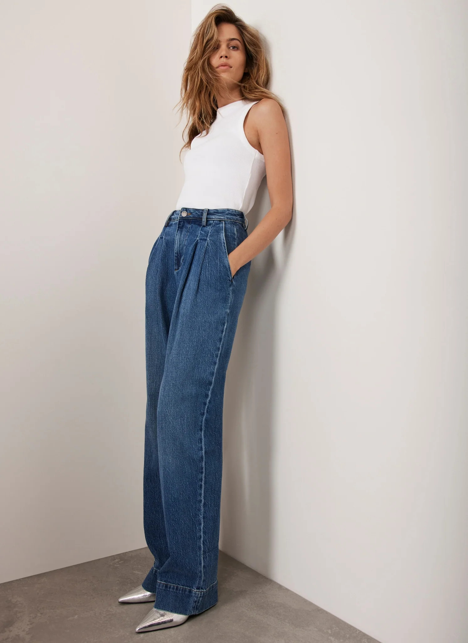 Indigo Pleat Front Wide Jeans | Mint Velvet