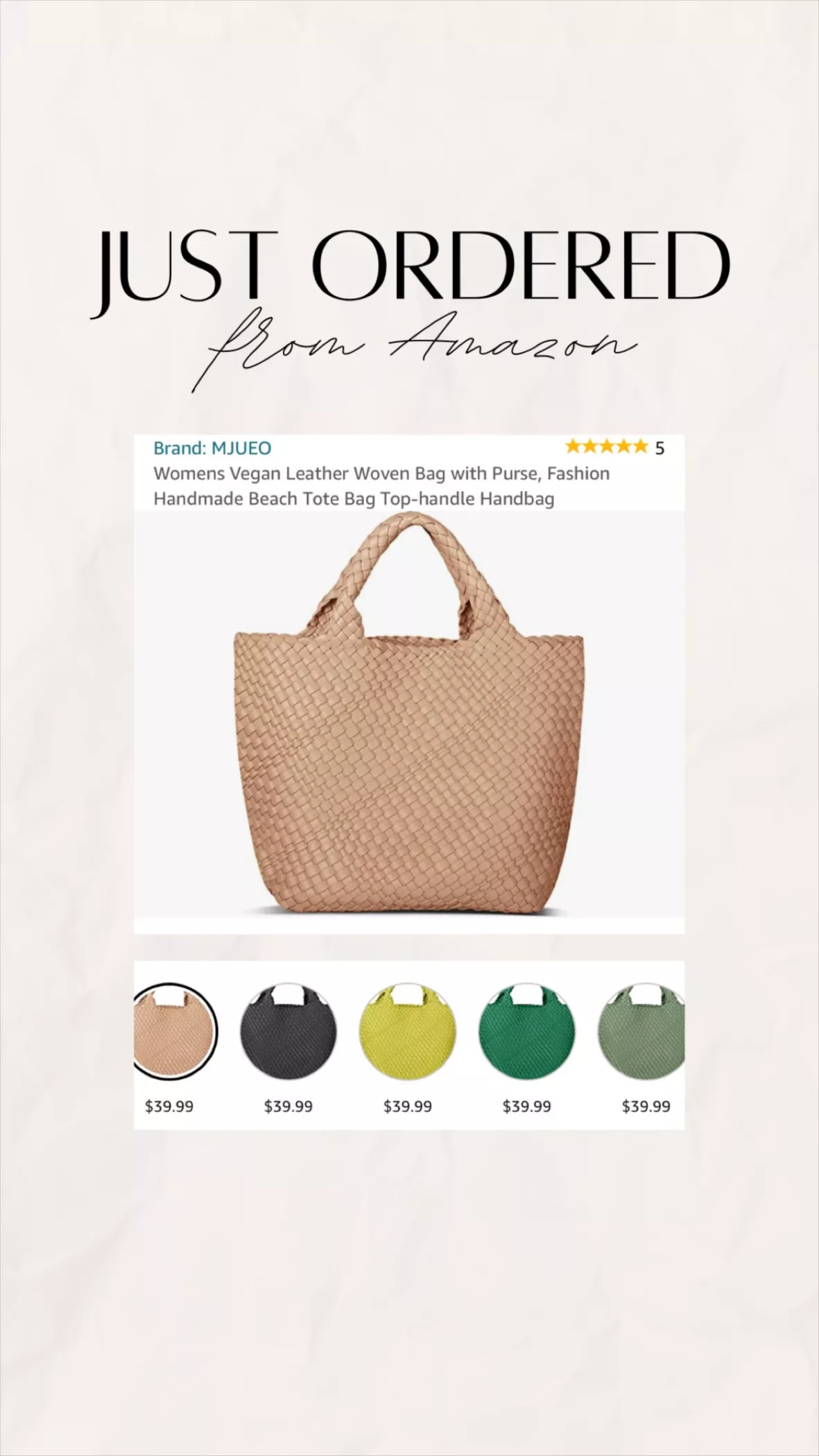 Women's Fashion Woven Vegan Leather Shopper Bag