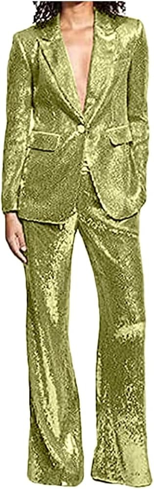 Sequin Pants Suit Womens Suits Sets 2 Piece Sequin Blazer Pants Set Formal Suits for Women Tuxedo Suit Set | Amazon (US)