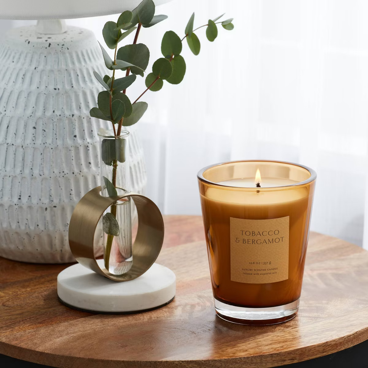 Colored Vase Glass with Dustcover Tobacco and Bergamot Candle Yellow - Threshold™ | Target