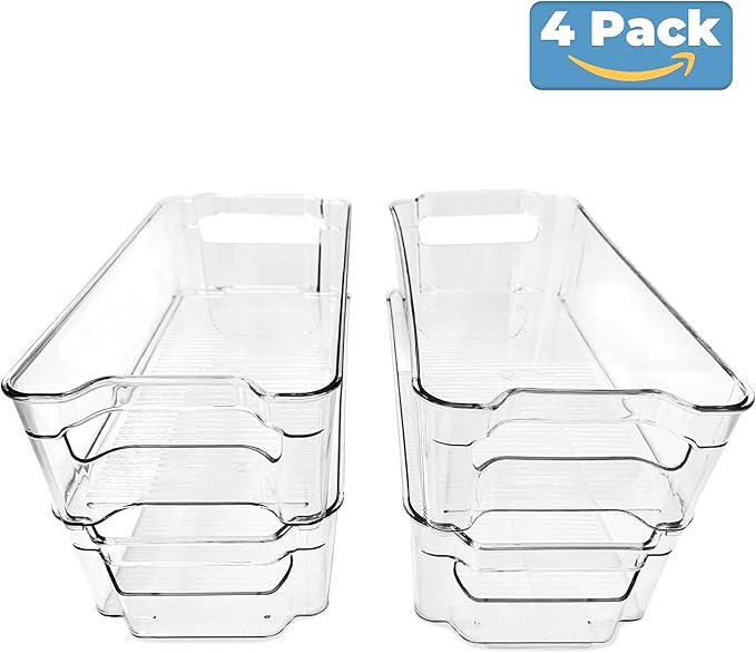 (4 Pack) Pantry and Refrigerator Organizer Bins for Kitchen and Cabinet Storage | Stackable Food ... | Amazon (US)
