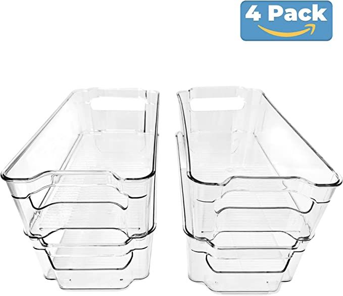 (4 Pack) Pantry and Refrigerator Organizer Bins for Kitchen and Cabinet Storage | Stackable Food ... | Amazon (US)