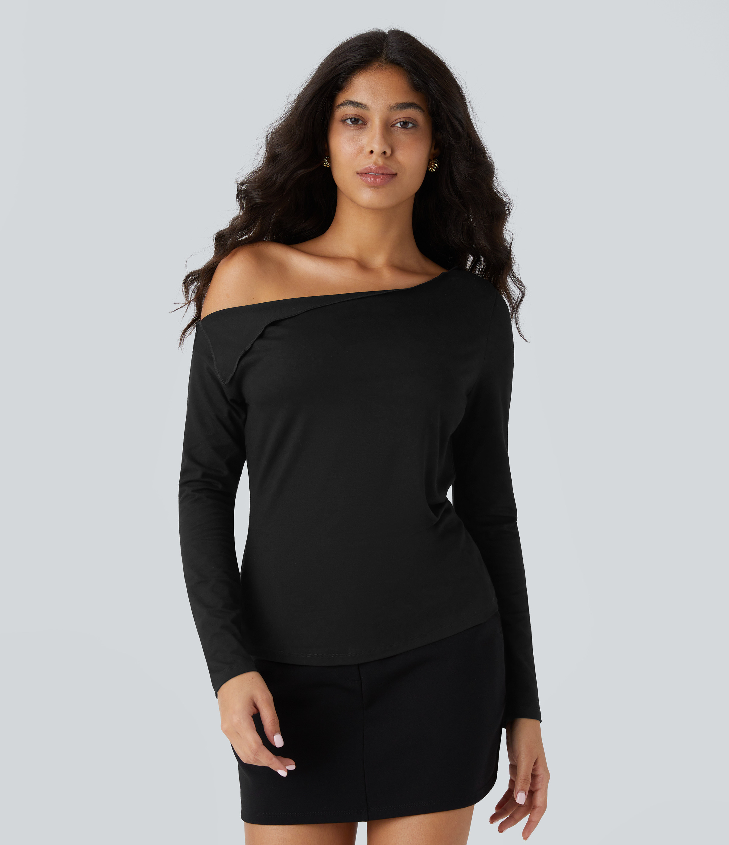 Halara Off Shoulder Long Sleeve Casual Top Tank Top - Black - XS golf tops halter top tunic tops sleeveless tops backless top | HALARA