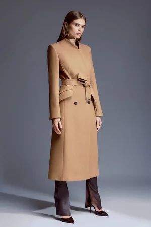 Italian Wool Blend High Neck Belted Maxi Coat | Karen Millen UK + IE + DE + NL