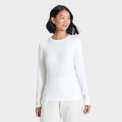 Women's Slim Fit Long Sleeve Top - A New Day™ White M | Target