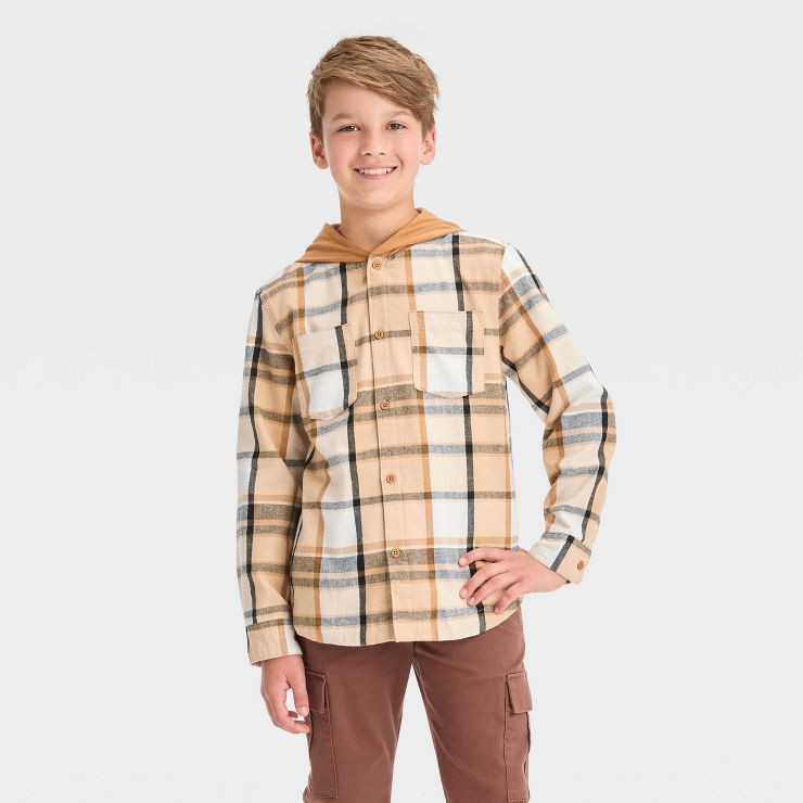 Boys' Long Sleeve Plaid Button-Down Shirt - Cat & Jack™ Beige | Target