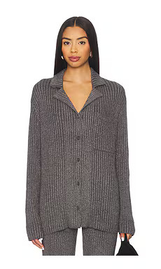 Barefoot Dreams CozyChic Ultra Lite Lurex Rib Button Front Shirt in Carbon from Revolve.com | Revolve Clothing (Global)