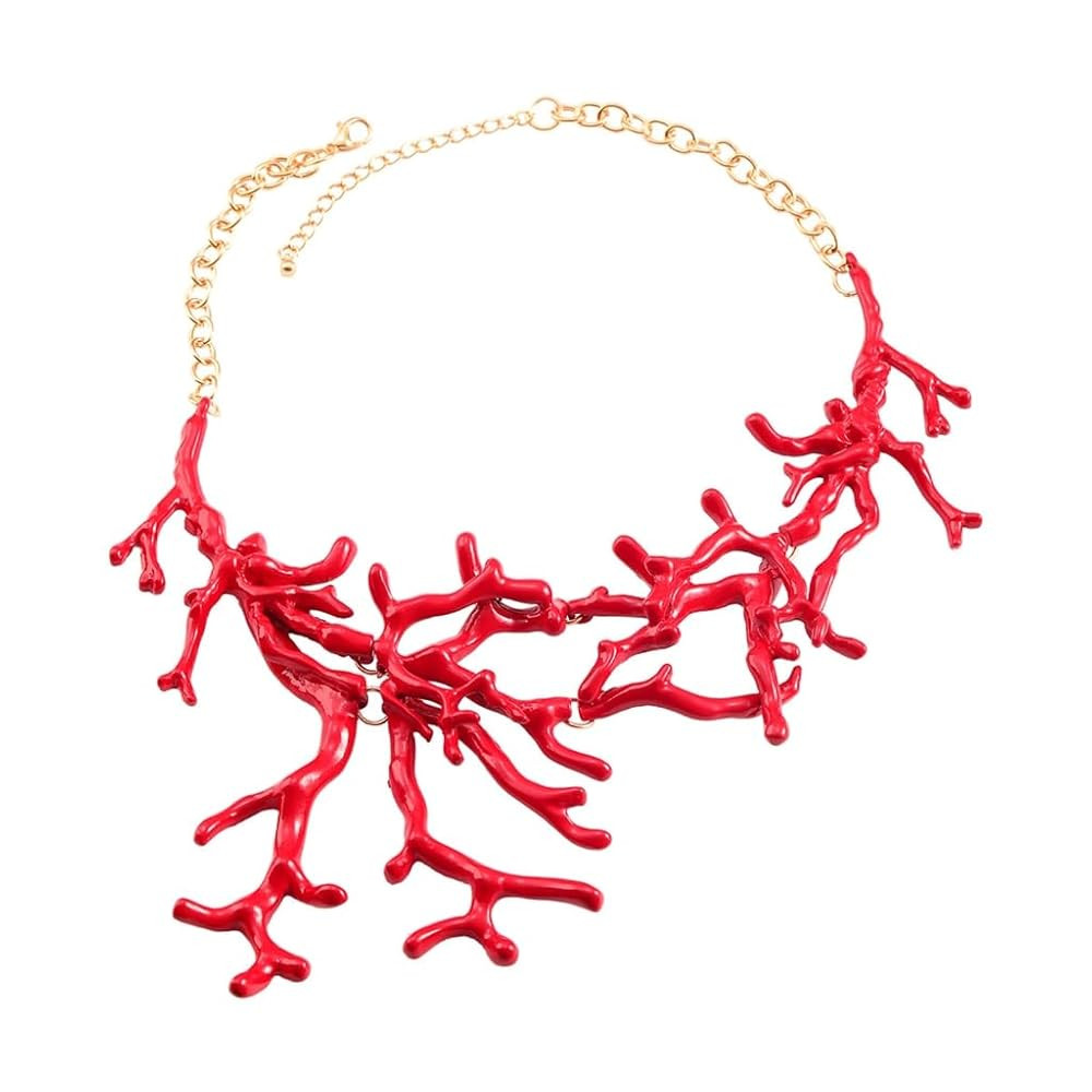 Goth Red Coral Pendant Choker Necklace for Women Elegant Long Chain Jewelry | Amazon (US)