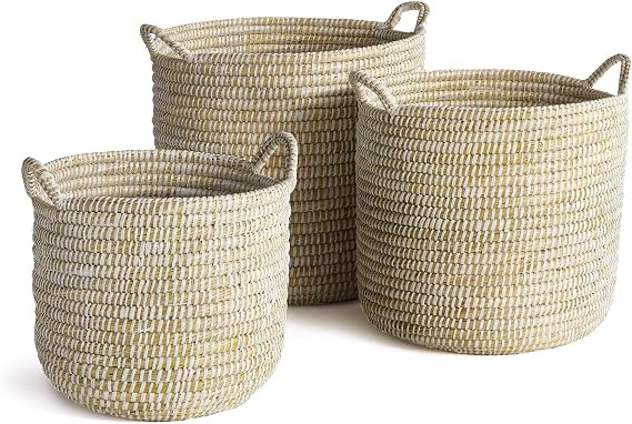 Napa Home & Garden RIVERGRASS Hand-Woven Round Baskets with Handles Set of 3 - Natural Sustainabl... | Amazon (US)