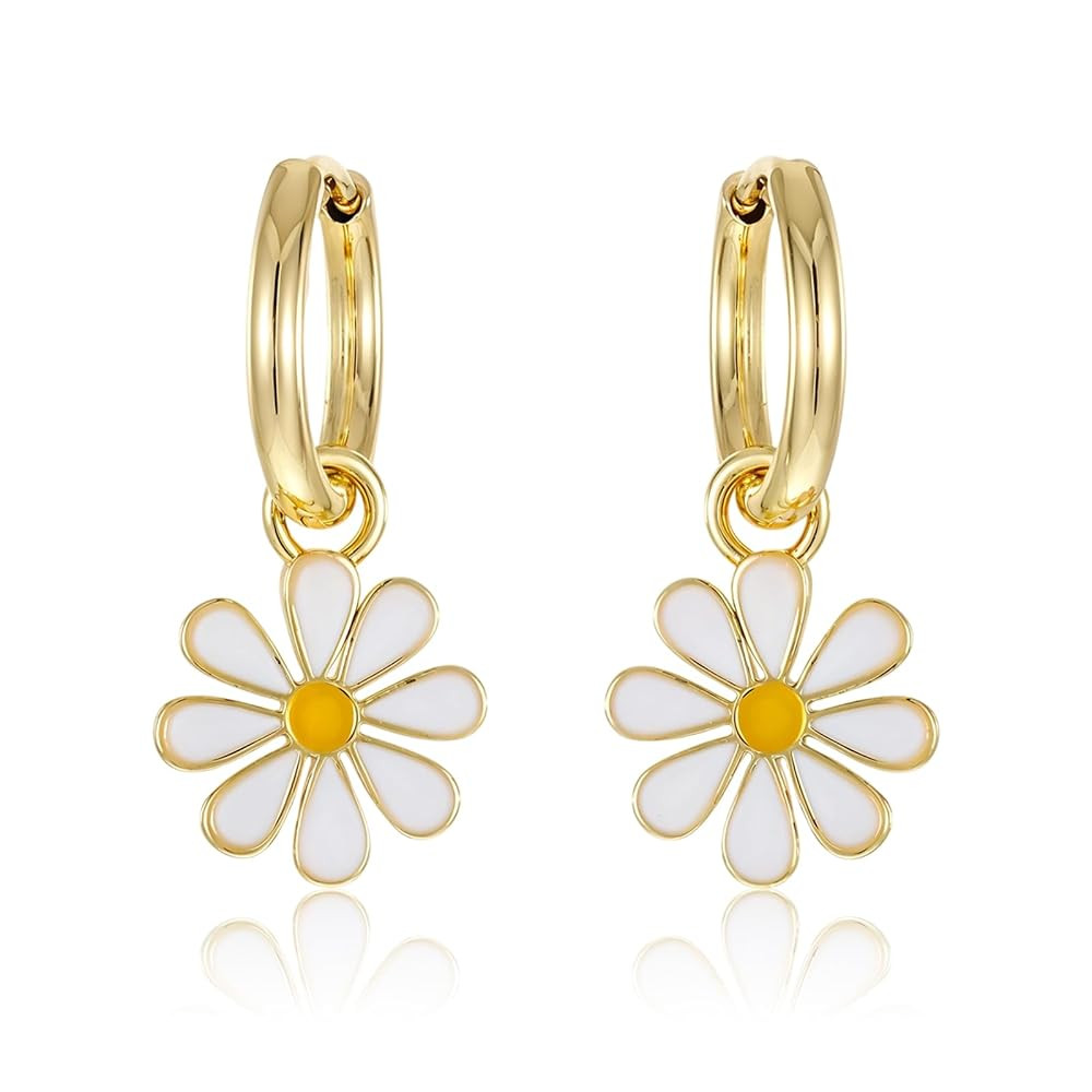 Daisy Flower Charm Earrings for Women Stylish Daisy Hoop Earrings Lucky Flowers Dangle Drop Pierc... | Amazon (US)