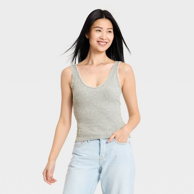 Women's Western Lace Trim Pointelle Tank Top - Universal Thread™ Heather Gray S | Target