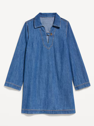 Long-Sleeve Popover Jean Mini Dress | Old Navy (US)