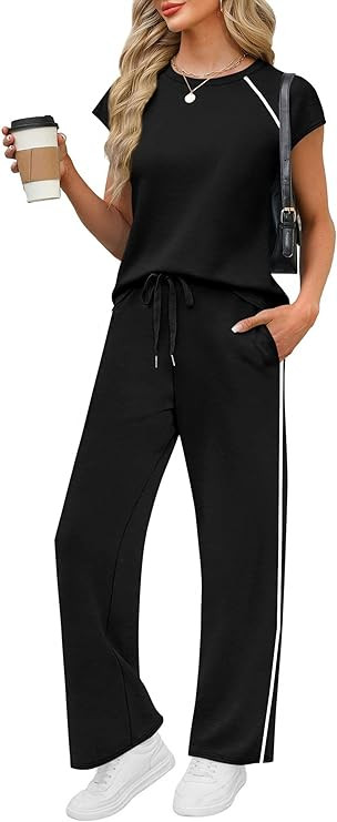 PRETTYGARDEN Women's Lounge Sets Summer Vacation Outfits | 2 Piece Matching Sets, Cap Sleeve Tops... | Amazon (US)