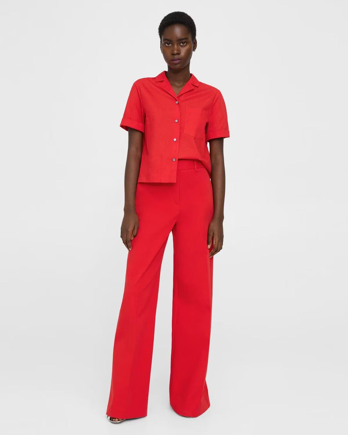 High-Waist Wide-Leg Pant in Stretch Cotton Twill | Theory
