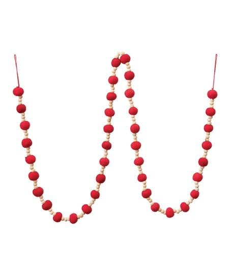 The Holly Hearth Red Wool-Felt Ball & Wood Bead Garland | Zulily