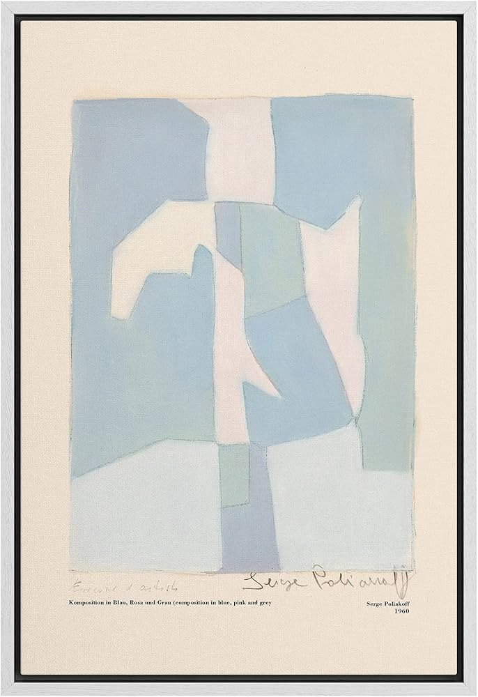 SIGNLEADER Framed Canvas Print Wall Art Serge Poliakoff Blue Pastel Blocks Abstract Shapes Illust... | Amazon (US)