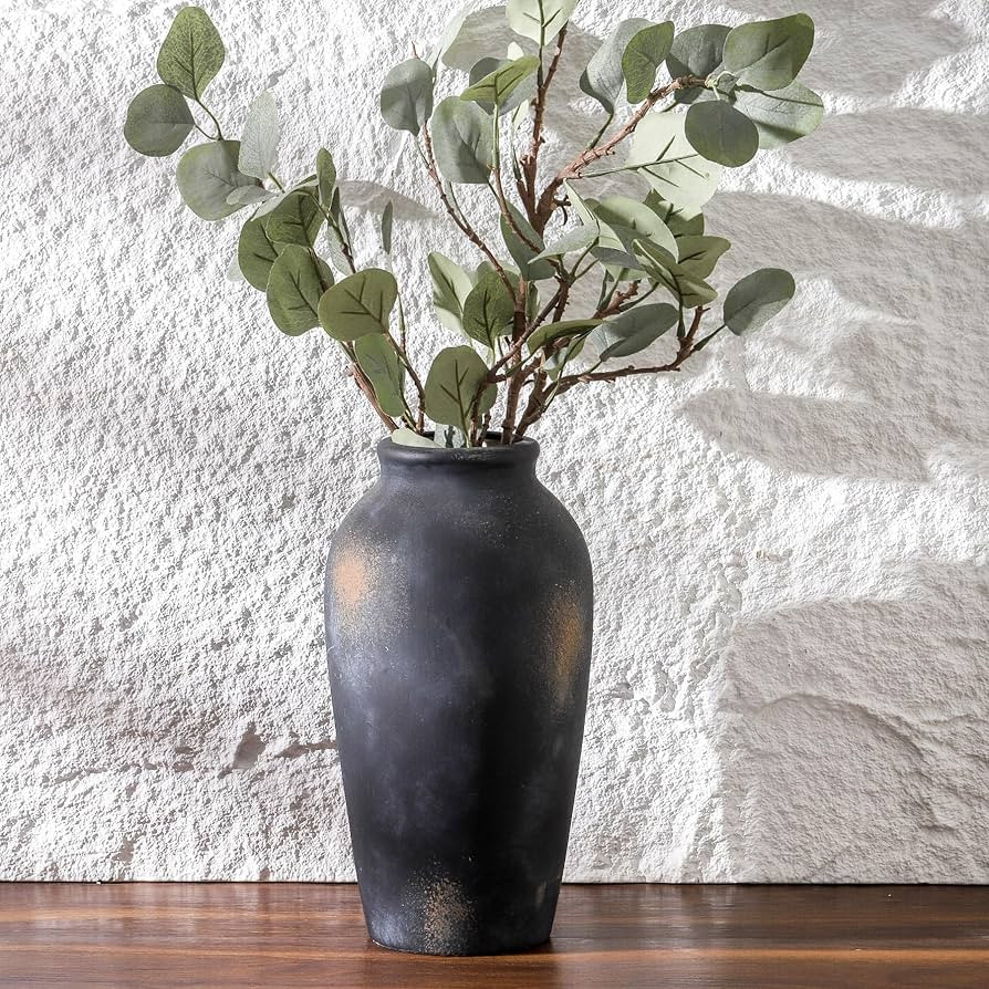 Rustic Ceramic Vases for Home Decor,11.4 Inch Black Vintage Vases,Decorative Vase for Living Room... | Amazon (US)