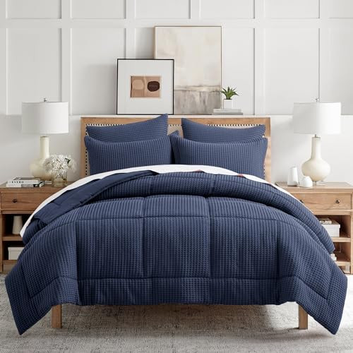 Levtex Home - Mills Waffle Navy Comforter Set - King Comforter + Two King Pillow Cases - Navy Waffle Weave - Comforter (106 x 94in.) and Pillow Case (36 x 20in.) - Cotton | Amazon (US)