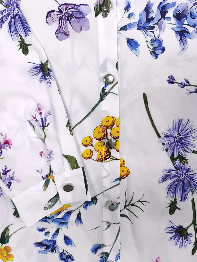 Plant Print Button Front Shirt Casual Collar Long Sleeve - Temu | Temu Affiliate Program