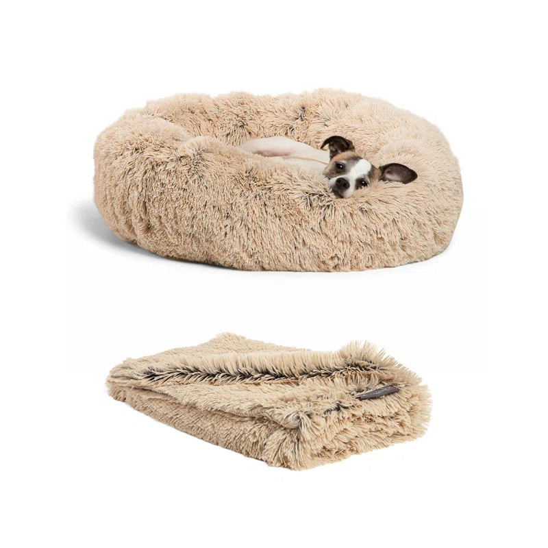 Best Friends by Sheri Bundle The Original Calming Shag Donut Cat and Dog Bed + Throw | Wayfair North America